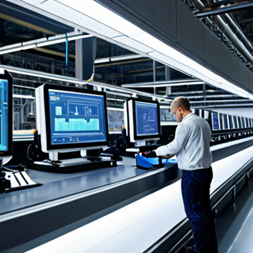 Home 4 **
"Smart factory interior. Robots working on assembly line, illuminated by modern lighting. Data dashboards displaying real-time analytics visible in the background. Emphasize clean, efficient, and high-tech environment. Focus on precision and automation. Possibly show a technician monitoring the process on a tablet."
**