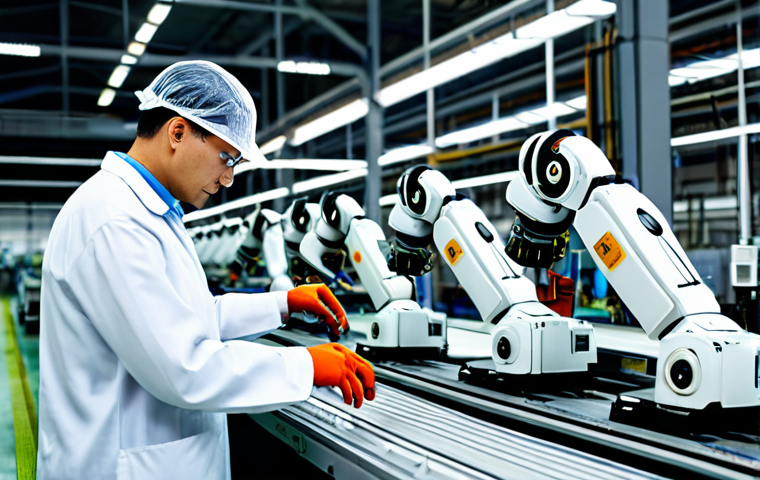 공장자동화 엔지니어 하루 일과 - **Factory Automation Engineer Inspecting Machinery:** "A factory automation engineer, fully clothed ...