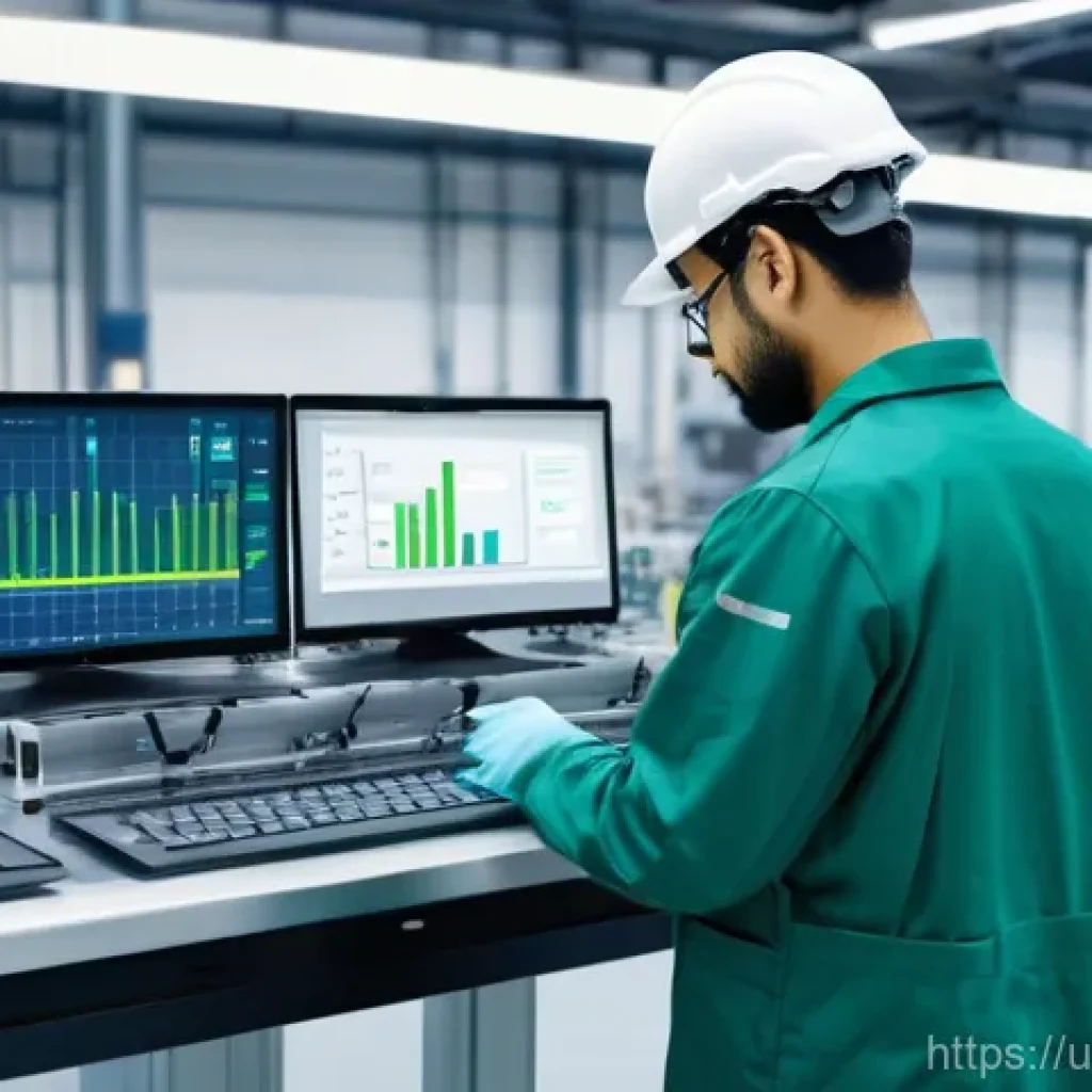 공장자동화 유지보수 직무 일상 - **Prompt:** "A highly detailed, realistic image of a modern, clean factory floor at twilight. In the...