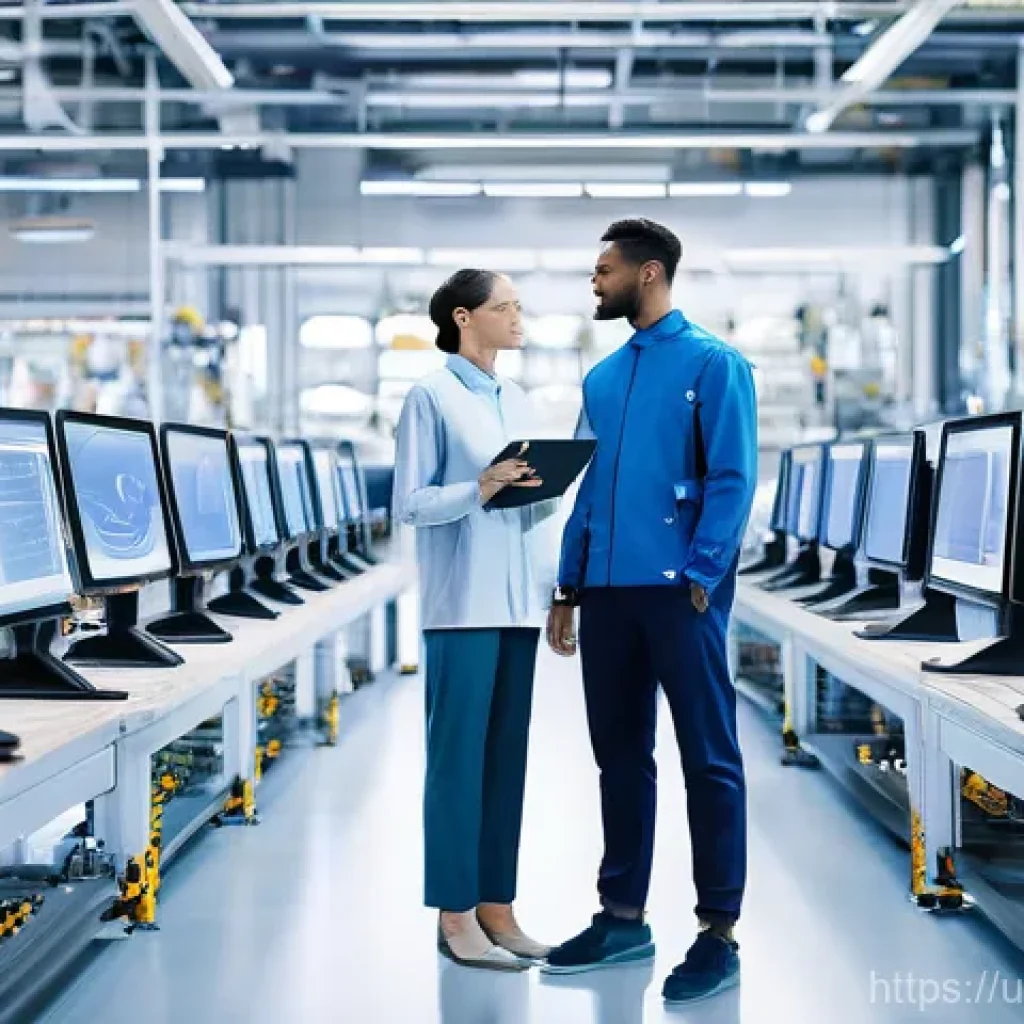 공장자동화 엔지니어 이직 준비 - **Prompt:** A diverse group of professional factory automation engineers, both male and female, in c...