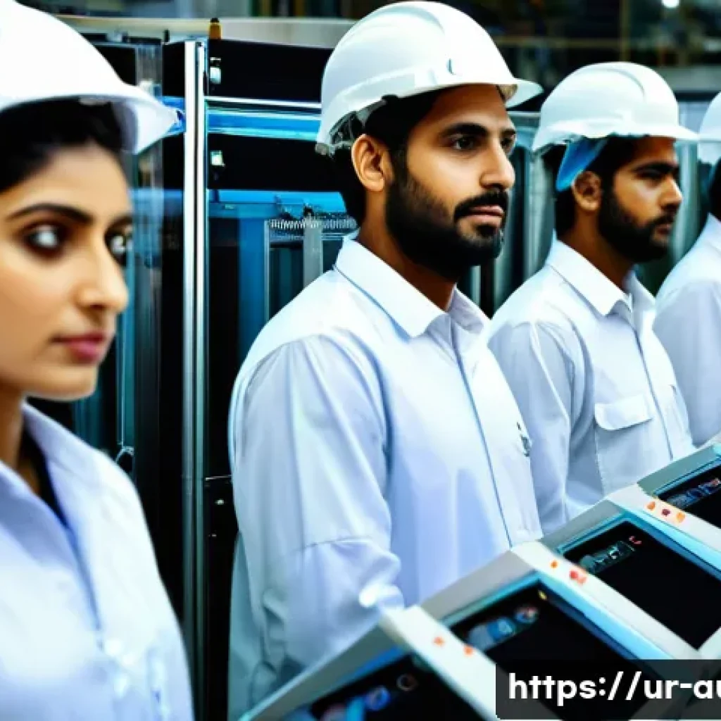 공장자동화 자격증 취득 방법 - **Prompt:** A vibrant and bustling modern industrial automation facility in Pakistan, possibly a tex...