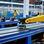 Home 19 산업용 로봇의 비용 분석 - A modern industrial factory floor in Pakistan showcasing a variety of industrial robots including au...