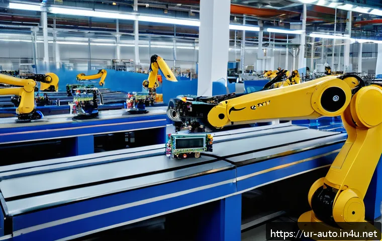 산업용 로봇의 비용 분석 - A modern industrial factory floor in Pakistan showcasing a variety of industrial robots including au...
